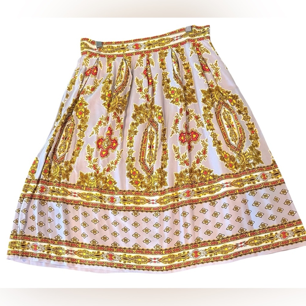Anthropologie Printed A-Line Floral Pleated Scarf Midi Skirt | Size 4
